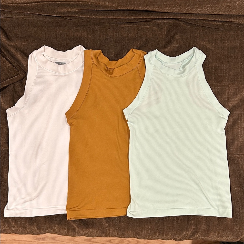 ATHLETA Women Ribbed Tank Top.  Size XS.  Bundle of 3 - White, Mustard, Mint